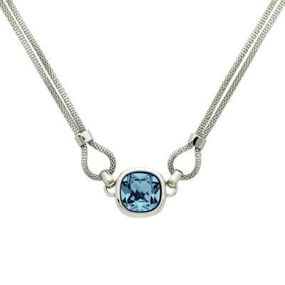 Rhodium plated mesh sapphire necklace